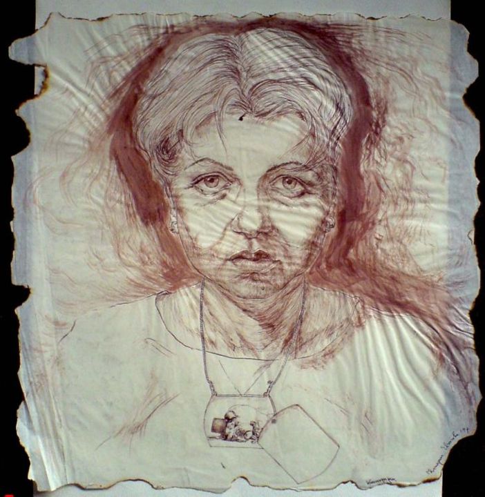 Desenho intitulada "Self Portret with d…" por Katerina Evgenieva, Obras de arte originais
