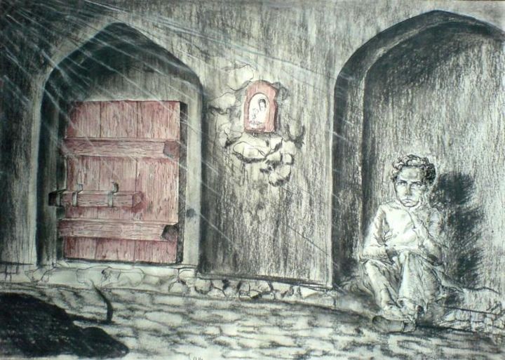 Drawing titled "In The Cherch 3" by Katerina Evgenieva, Original Artwork