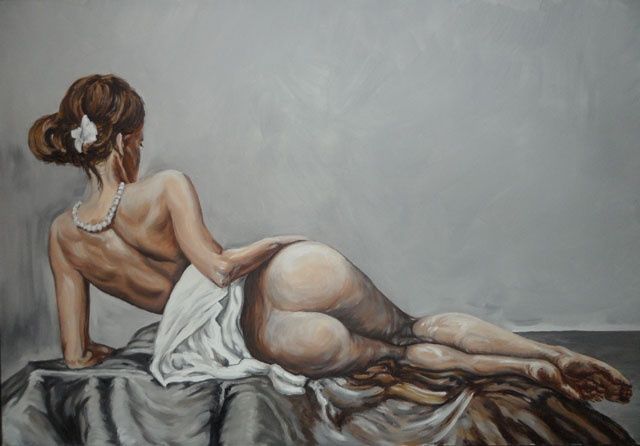 Painting titled "woman back" by Katerina Evgenieva, Original Artwork, Oil