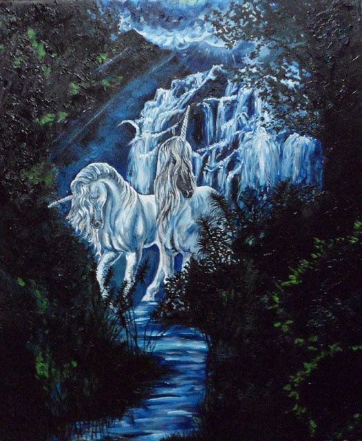 Pintura intitulada "Unicorn love" por Katerina Evgenieva, Obras de arte originais