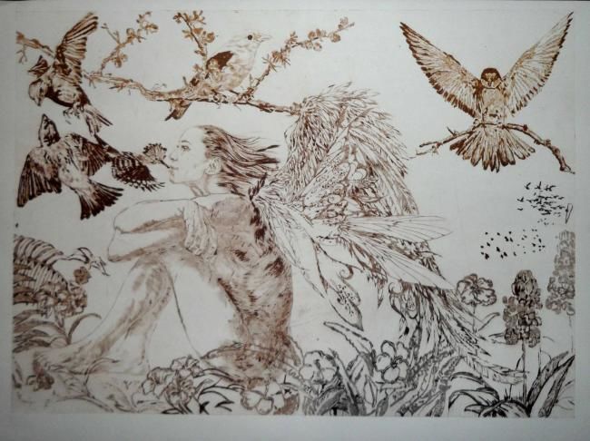 Printmaking titled "Dream angel 2" by Katerina Evgenieva, Original Artwork, Engraving