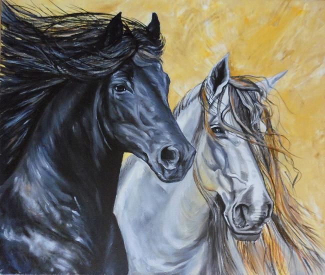 Painting titled "Horses love" by Katerina Evgenieva, Original Artwork