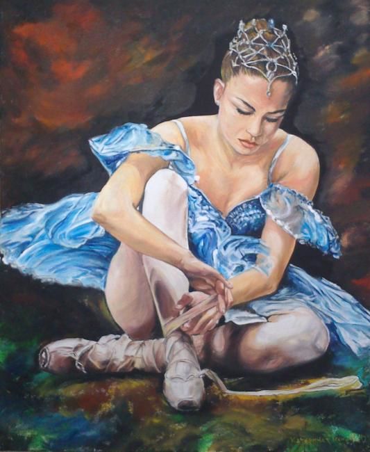 Painting titled "Blue balerina" by Katerina Evgenieva, Original Artwork, Oil