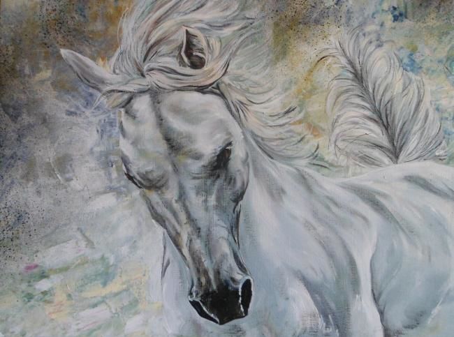 Pintura titulada "White beautiful hor…" por Katerina Evgenieva, Obra de arte original