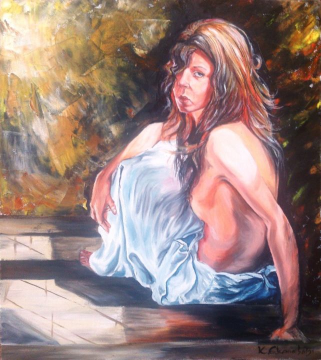 Painting titled "girl-2" by Katerina Evgenieva, Original Artwork, Oil