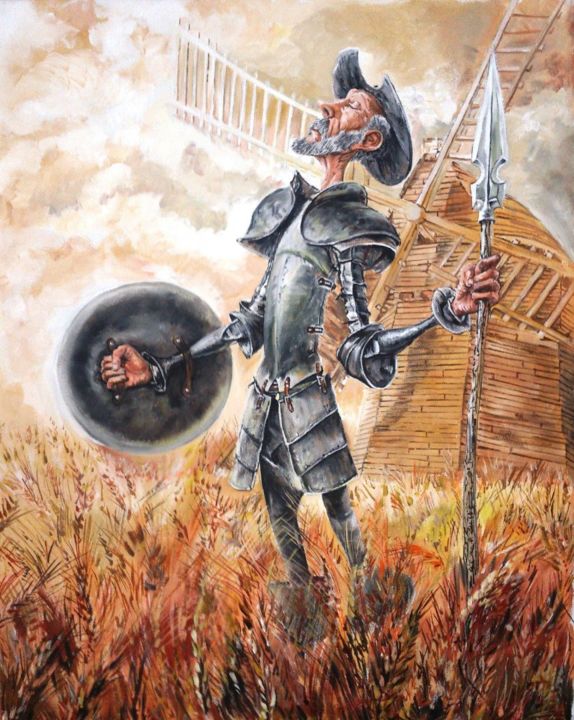 Painting titled "don Quixote" by Katerina Evgenieva, Original Artwork, Oil