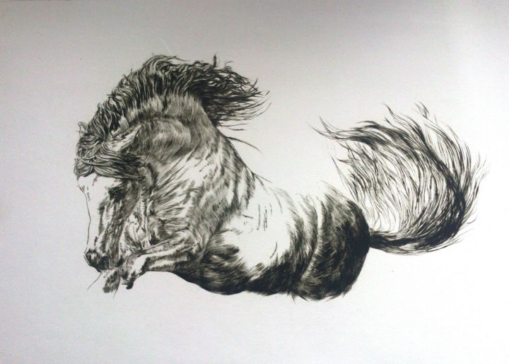 Incisioni, stampe intitolato "Horse-1 #artistsupp…" da Katerina Evgenieva, Opera d'arte originale, incisione