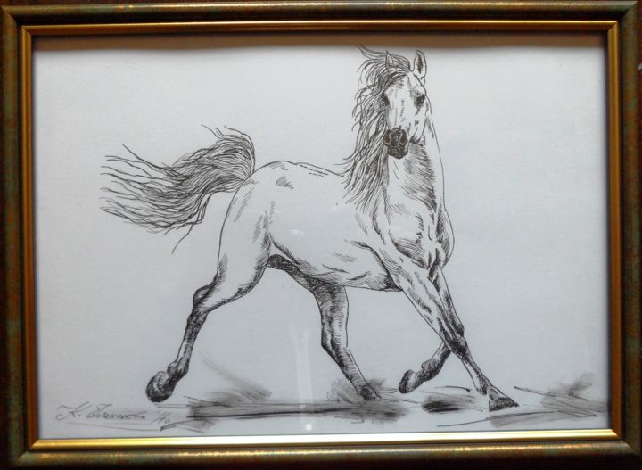 Рисунок под названием "Horse 13" - Katerina Evgenieva, Подлинное произведение искусства, Чернила