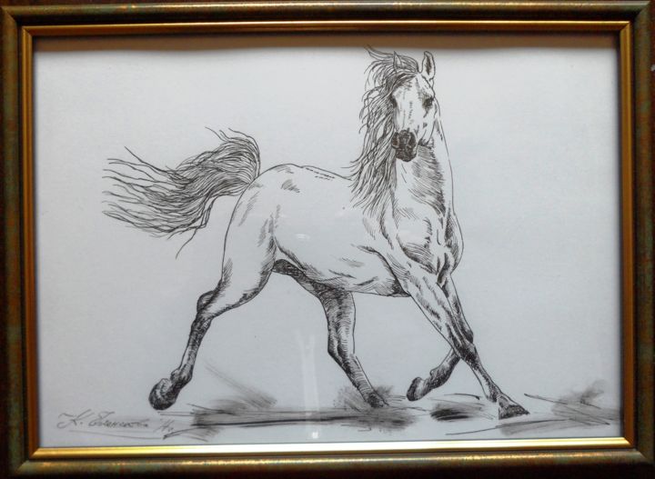 Drawing titled "Horse 13" by Katerina Evgenieva, Original Art, Ink