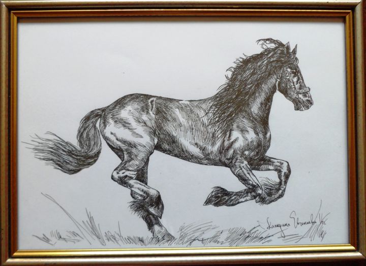 Disegno intitolato "Horse 12" da Katerina Evgenieva, Opera d'arte originale, Inchiostro