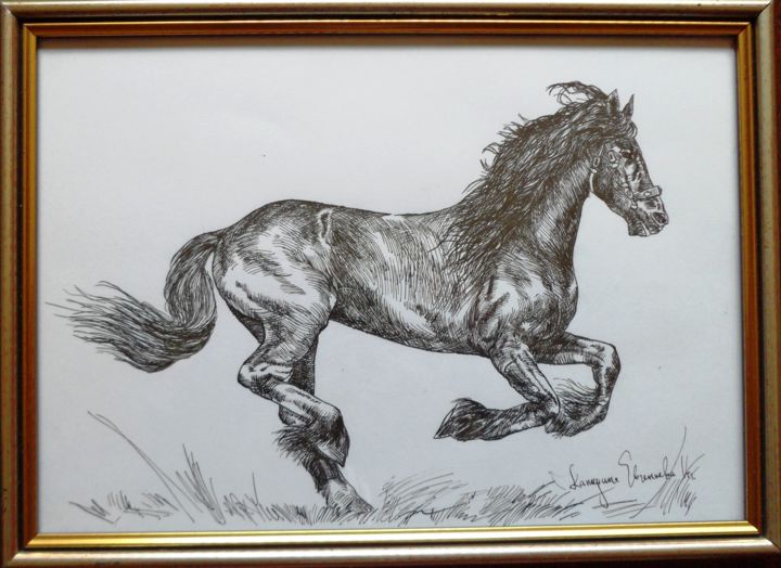 Drawing titled "Horse 12" by Katerina Evgenieva, Original Art, Ink