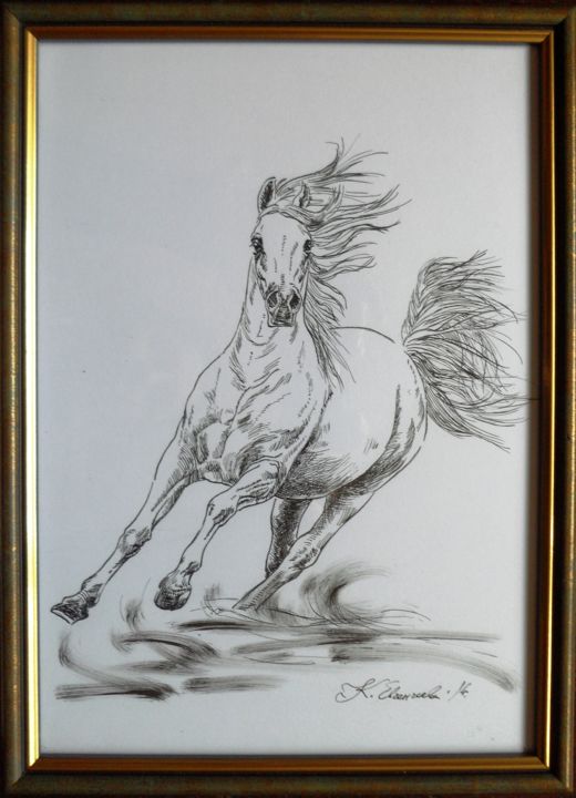 Drawing titled "Horse 11" by Katerina Evgenieva, Original Artwork, Ink