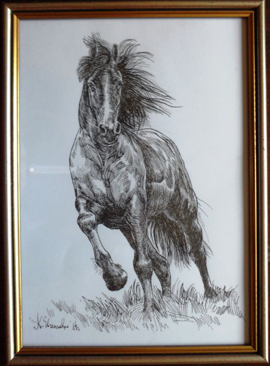 Drawing titled "Horse 10" by Katerina Evgenieva, Original Artwork, Ink