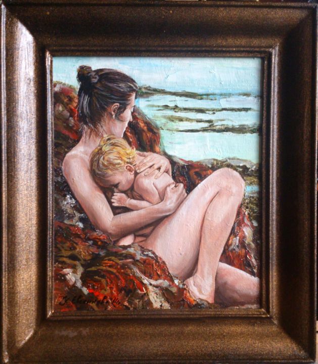 Peinture intitulée "Madonna with baby" par Katerina Evgenieva, Œuvre d'art originale, Huile