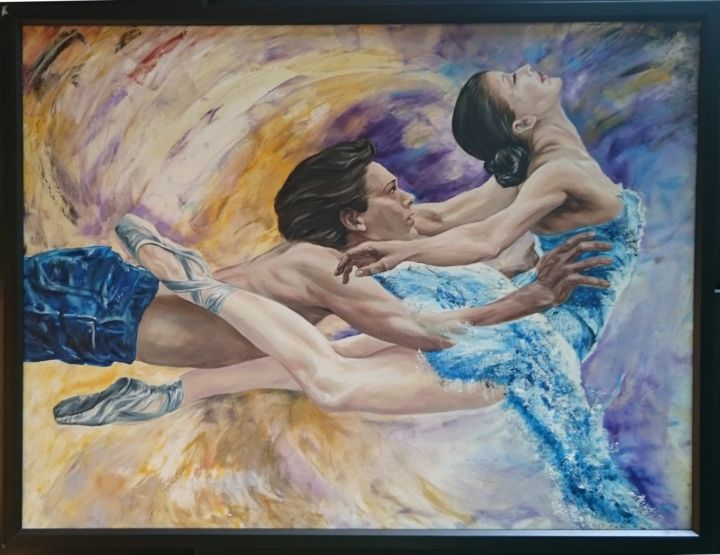 Schilderij getiteld "Ballet-dancers" door Katerina Evgenieva, Origineel Kunstwerk, Olie