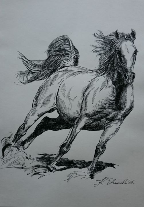 Drawing titled "Horse 12" by Katerina Evgenieva, Original Artwork