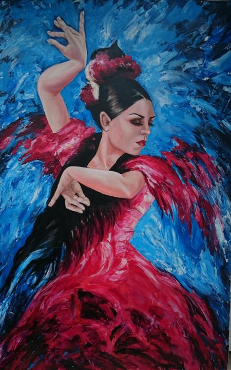 Ζωγραφική με τίτλο "Flamenco dancer" από Katerina Evgenieva, Αυθεντικά έργα τέχνης, Ακρυλικό