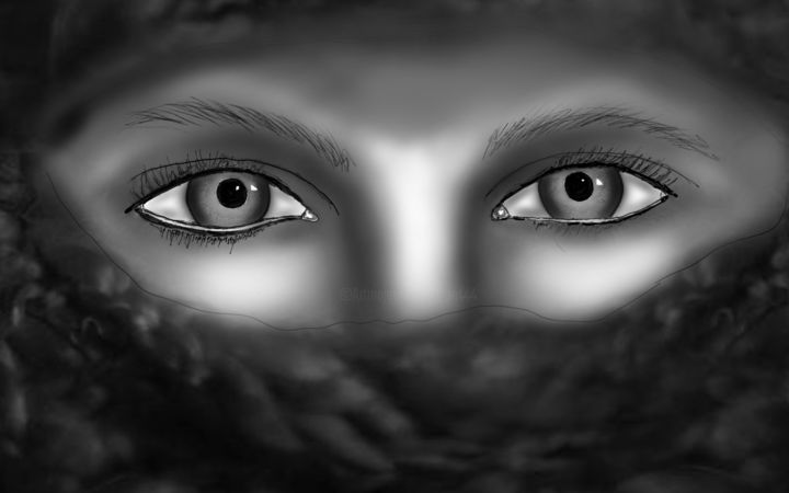 Digital Arts titled "augen frau 1" by Matthias Lietz, Original Artwork, Digital Painting