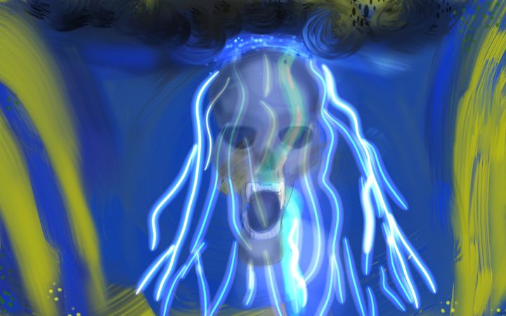 Digitale Kunst mit dem Titel "gewittergott god of…" von Matthias Lietz, Original-Kunstwerk, Digitale Malerei