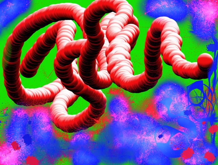 Digital Arts titled "Red green Worms" by Matthias Lietz, Original Artwork, Digital Painting
