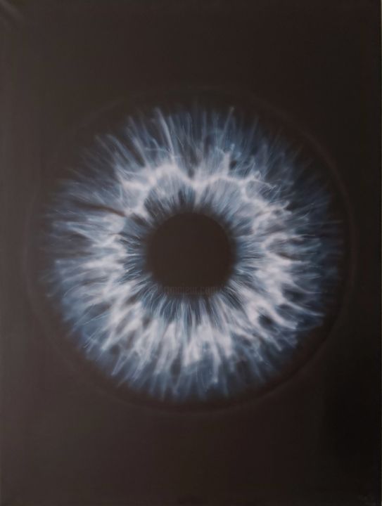 Malerei mit dem Titel "Black Iris blue 2020" von Matthias Lietz, Original-Kunstwerk, Airbrush