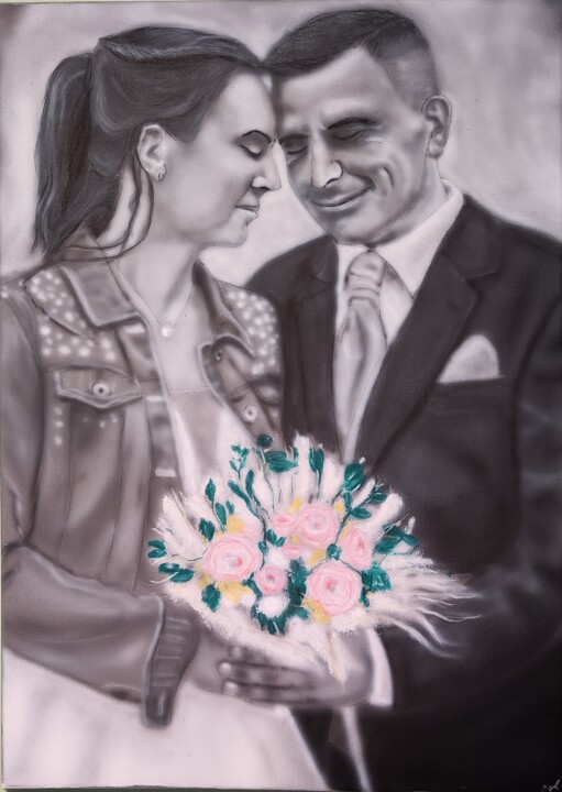 Malerei mit dem Titel "junges Brautpaar 20…" von Matthias Lietz, Original-Kunstwerk, Airbrush