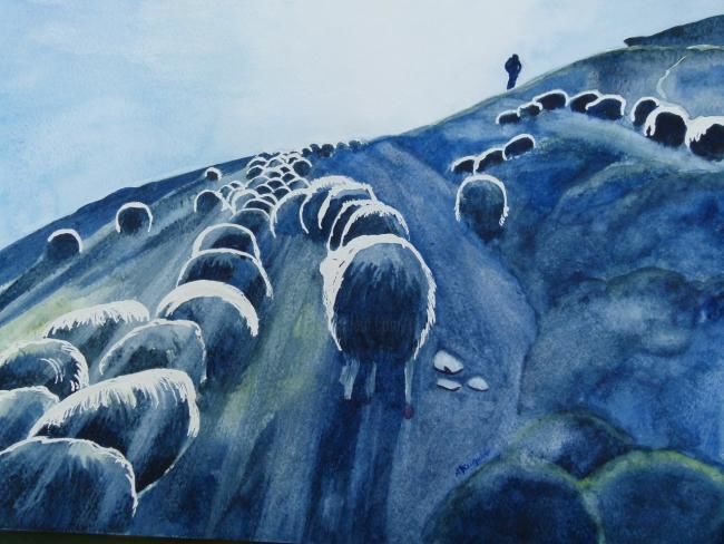 Peinture intitulée "Moutons au petit ma…" par Troniou, Œuvre d'art originale, Huile