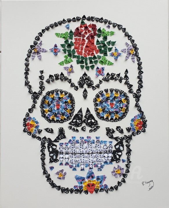 Κολάζ με τίτλο "Tête de mort mexica…" από Christelle Hayez, Αυθεντικά έργα τέχνης, Κολάζ