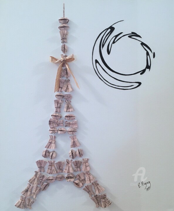 Collages intitolato "Tour Eiffel "La dam…" da Christelle Hayez, Opera d'arte originale, Collages