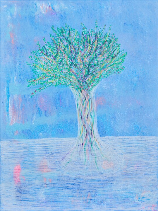 Painting titled "The Cosmic Tree is…" by Troy Wilson-Ripsom, Original Artwork, Acrylic Mounted on Wood Stretcher frame