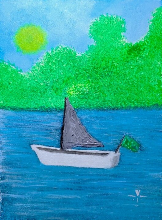 Pittura intitolato "Just a Boat on a Po…" da Troy Wilson-Ripsom, Opera d'arte originale, Acrilico Montato su Telaio per bare…