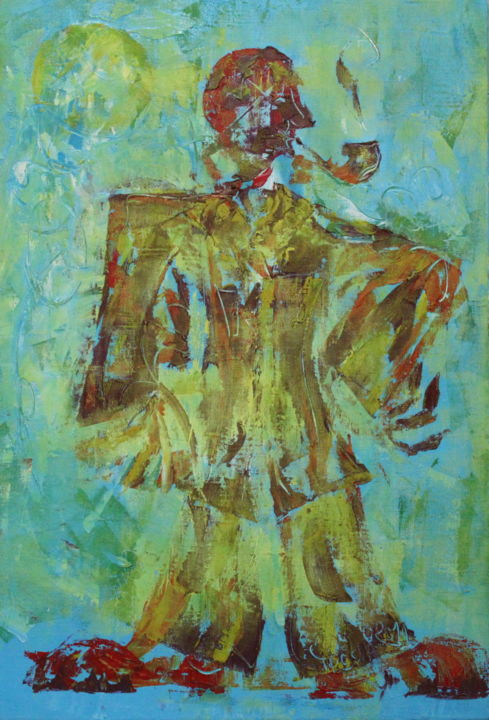 Peinture intitulée "Человек с трубкой" par Oleg Troian, Œuvre d'art originale, Huile