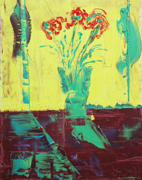 Pintura titulada "Цветы на желтом" por Oleg Troian, Obra de arte original, Oleo