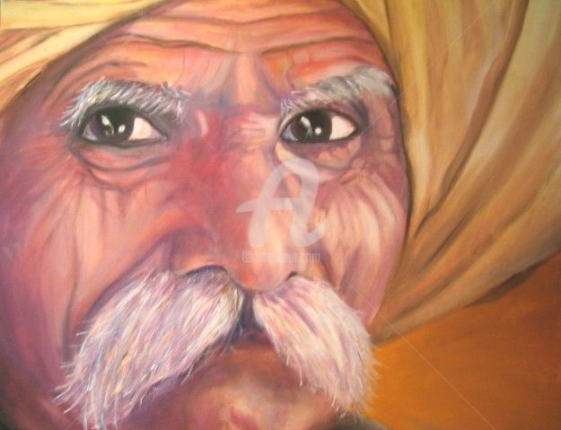 Pittura intitolato "Indiano del Gujarat" da Gian Piero Trucco, Opera d'arte originale, Olio
