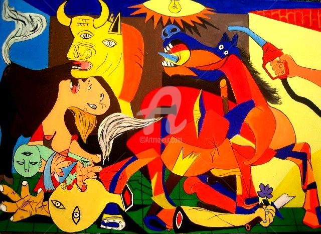 Painting titled "Guernica/Bagdad 2003" by Gian Piero Trucco, Original Artwork, Oil