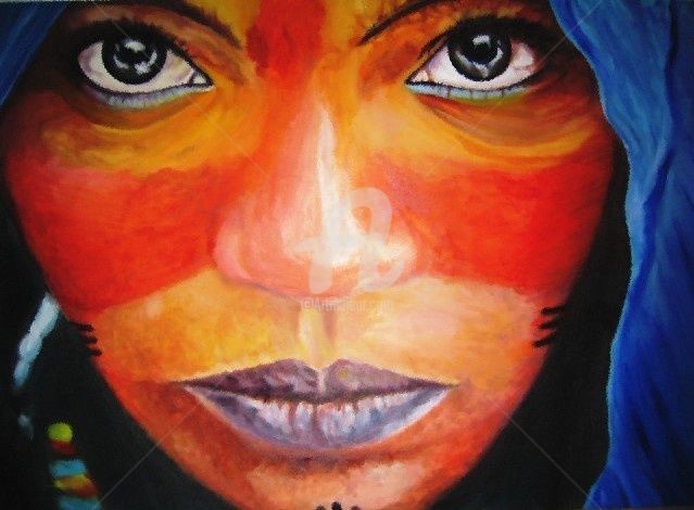 Painting titled "donna Tuareg" by Gian Piero Trucco, Original Artwork, Oil