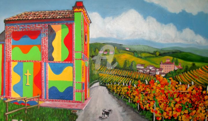 Schilderij getiteld "Cappella del Barolo" door Gian Piero Trucco, Origineel Kunstwerk, Olie