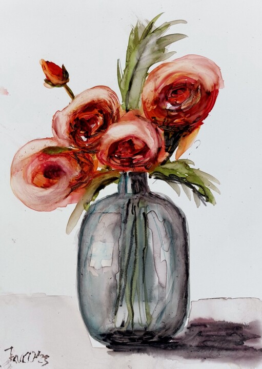 "Flowers in Bottle" başlıklı Tablo Trudy Colette tarafından, Orijinal sanat, Suluboya