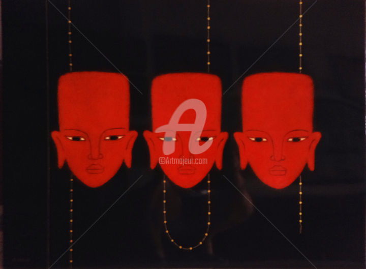 Peinture intitulée "Portrait lacquer pa…" par Truong Luong, Œuvre d'art originale, Laque