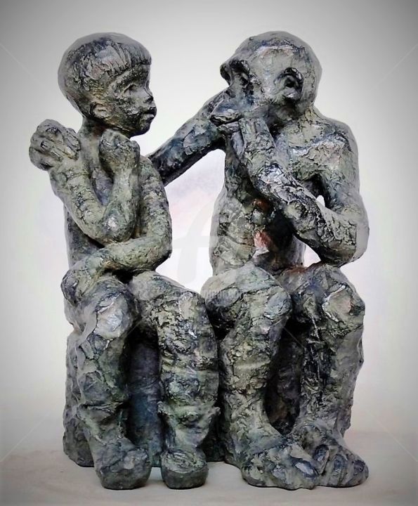 Sculptuur getiteld "Dialogue, sculpture…" door Marie-Thérèse Tsalapatanis, Origineel Kunstwerk, Bronzen