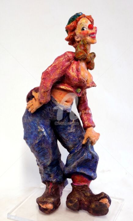 Skulptur mit dem Titel "la clowne dansante" von Marie-Thérèse Tsalapatanis, Original-Kunstwerk, Harz