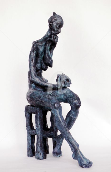 Sculptuur getiteld "Madeleine méditante…" door Marie-Thérèse Tsalapatanis, Origineel Kunstwerk, Bronzen