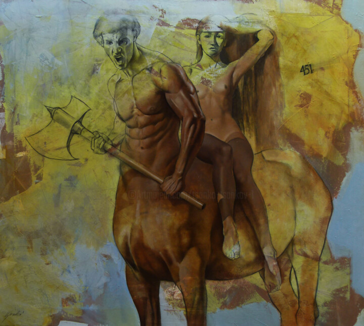 Pittura intitolato "The Abduction of Hi…" da Tsanko Tsankov, Opera d'arte originale, Olio Montato su Telaio per barella in l…