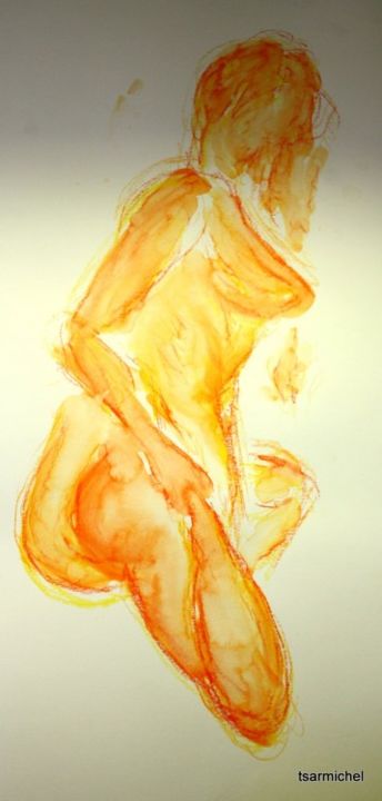 Dessin intitulée "orangee" par Michel Krzyzaniak, Œuvre d'art originale