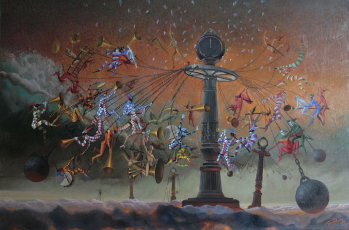 Peinture intitulée "Карусель" par Tschumakov Sergey, Œuvre d'art originale, Huile Monté sur Châssis en bois
