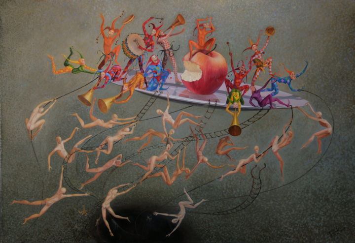 Картина под названием "Плод познаний? Плод…" - Tschumakov Sergey, Подлинное произведение искусства, Масло Установлен на Дере…