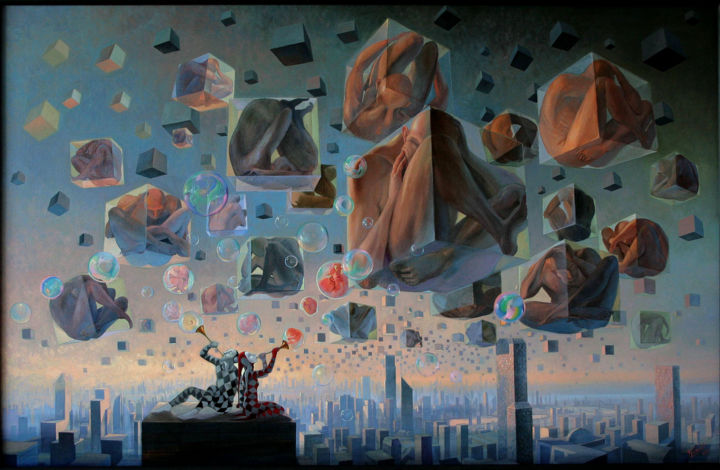 Картина под названием "1 м3. (метр в кубе)" - Tschumakov Sergey, Подлинное произведение искусства, Масло Установлен на Дерев…