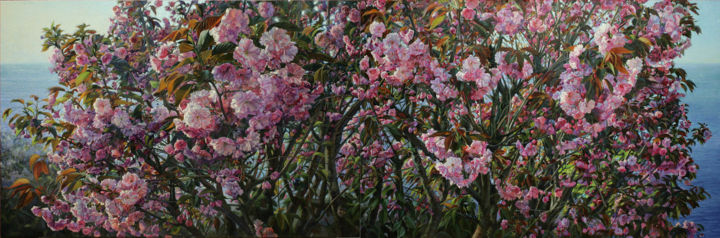 Painting titled "Сакура" by Tschumakov Sergey, Original Art, Oil Mounted on Stretcher frame
