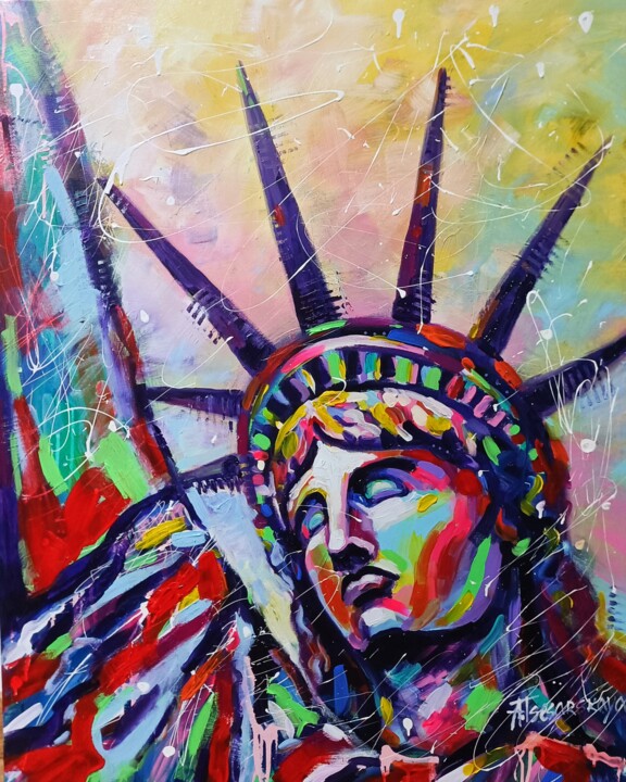 Картина под названием "Statue of Liberty -…" - Aliaksandra Tsesarskaya, Подлинное произведение искусства, Акрил Установлен н…