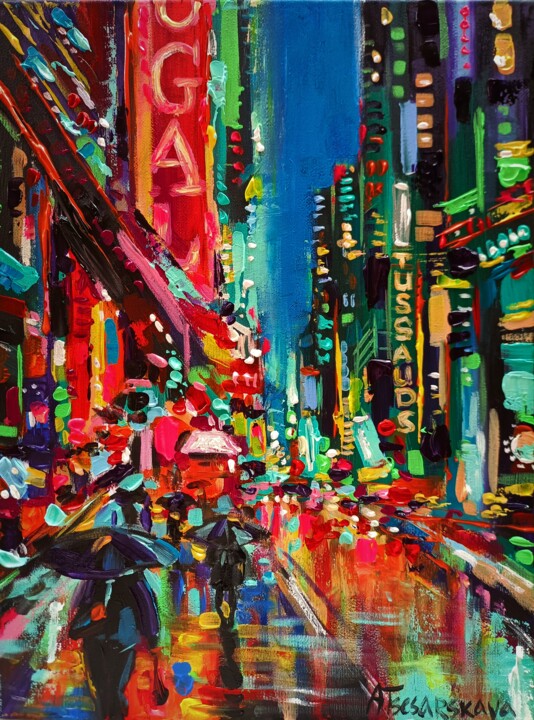 Peinture intitulée "New York street - c…" par Aliaksandra Tsesarskaya, Œuvre d'art originale, Acrylique